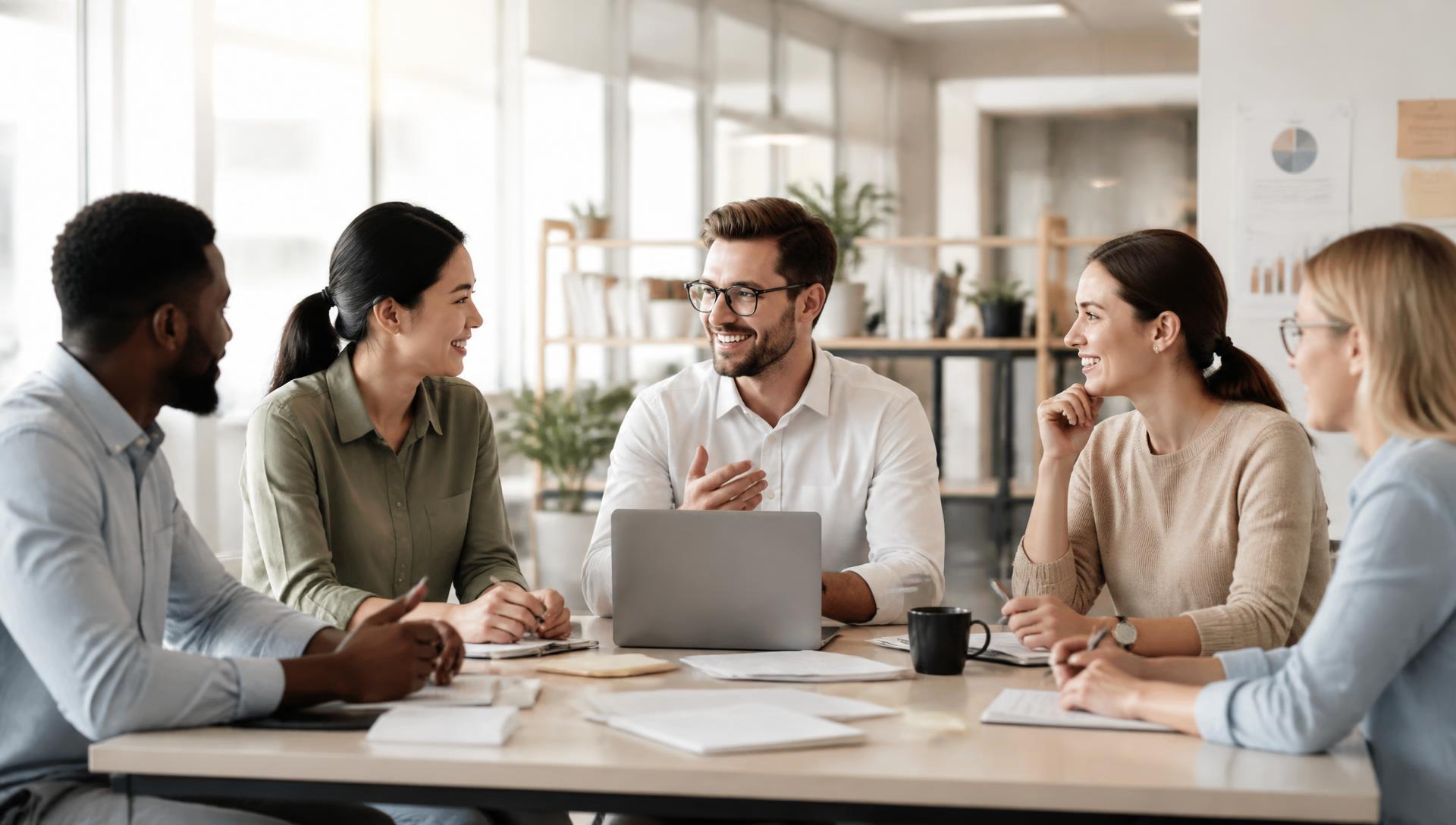 Leaders in a collaborative team conversation